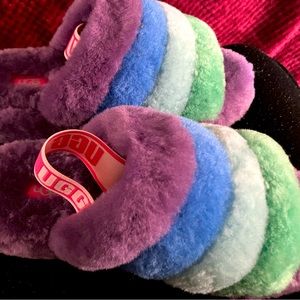 Multicolored Ugg slides